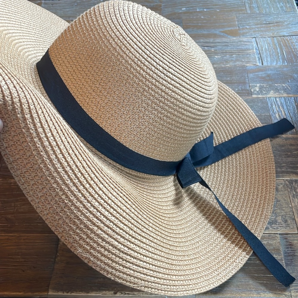 Elegant Tan Sun Hat with Black Ribbon
